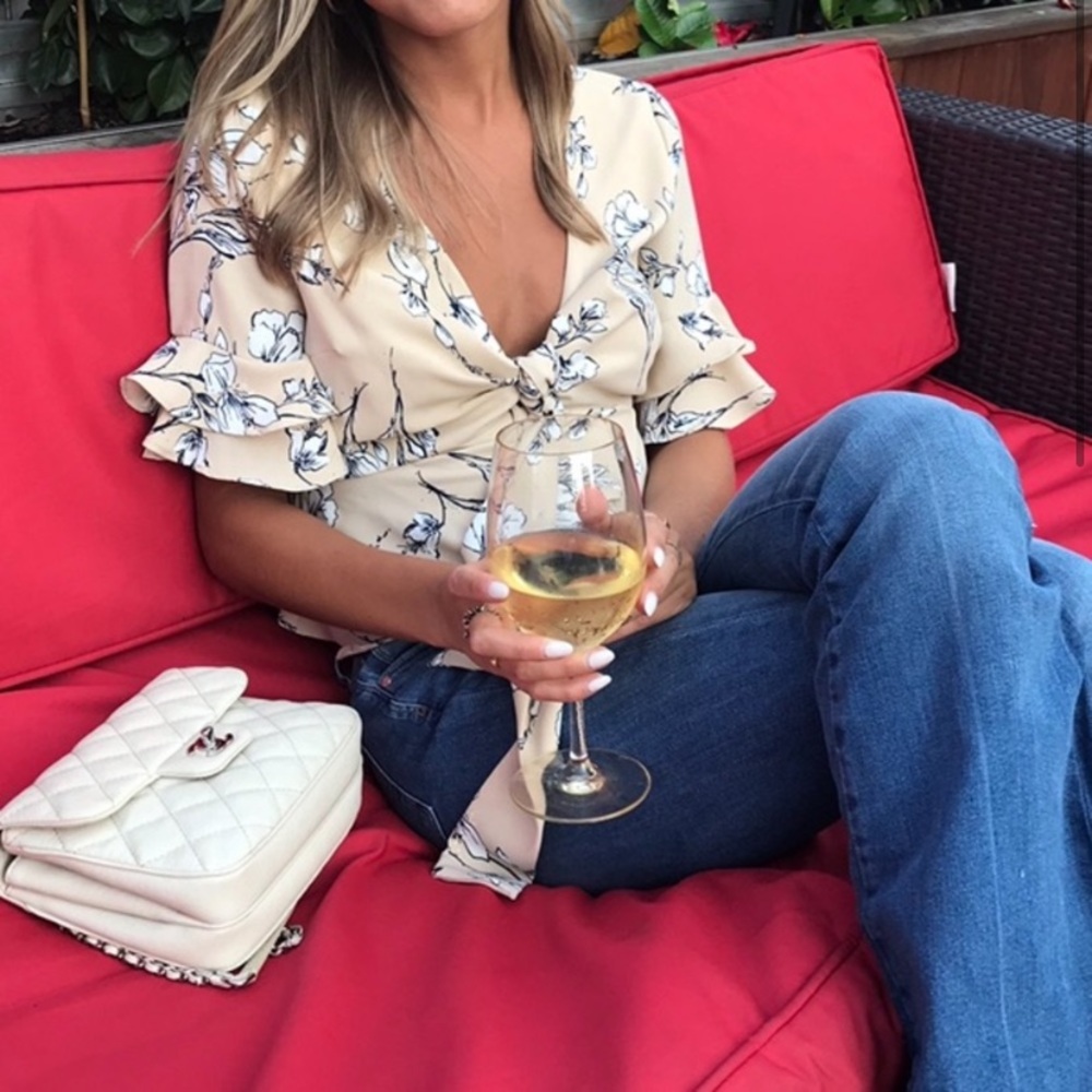 Floral front tie blouse